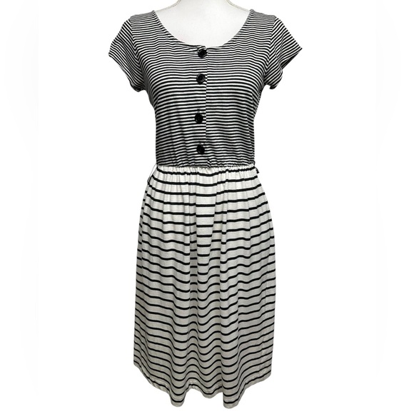 CARRIAGE COURT SPORT / Black & White Stripe Vintage Dress / Small? - Picture 1 of 12